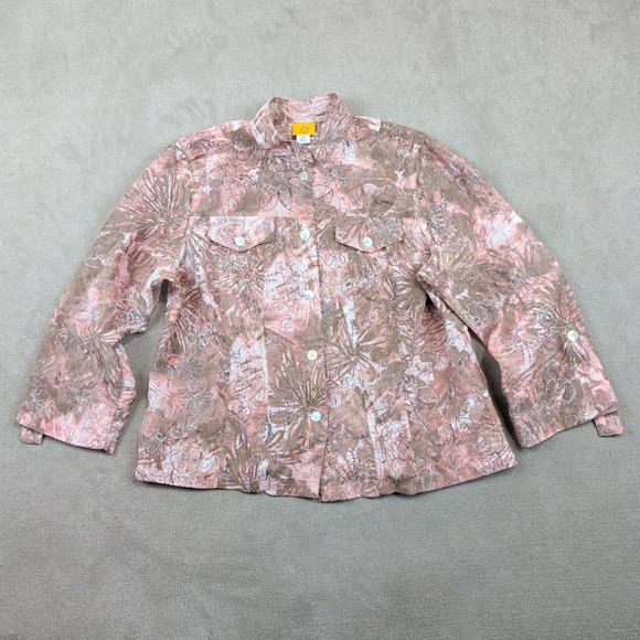 Ruby Rd. 16W Floral Burnout Button Up Shirt Jacket Pink Silver Glitter Boho — photo 2
